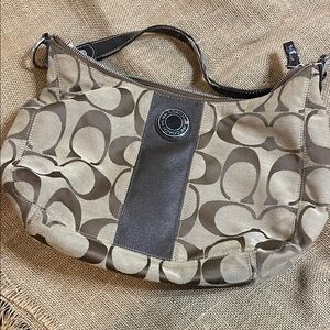 Coach Tan and Brown Patterned Hobo Bag